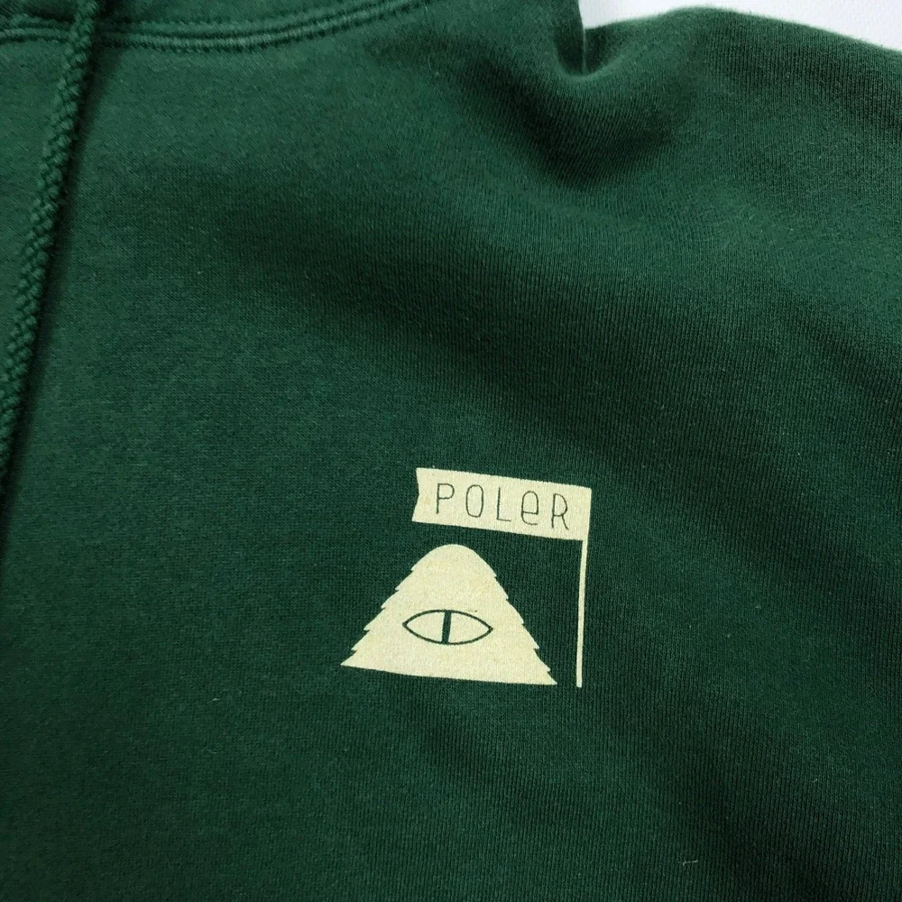 Poler Camp Vibes Mens Medium Green Graphic Pullover Hoodie Sweatshirt